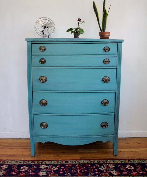 Sold Refurbished Vintage Dresser By Dixie Antique Green Teal Etsy