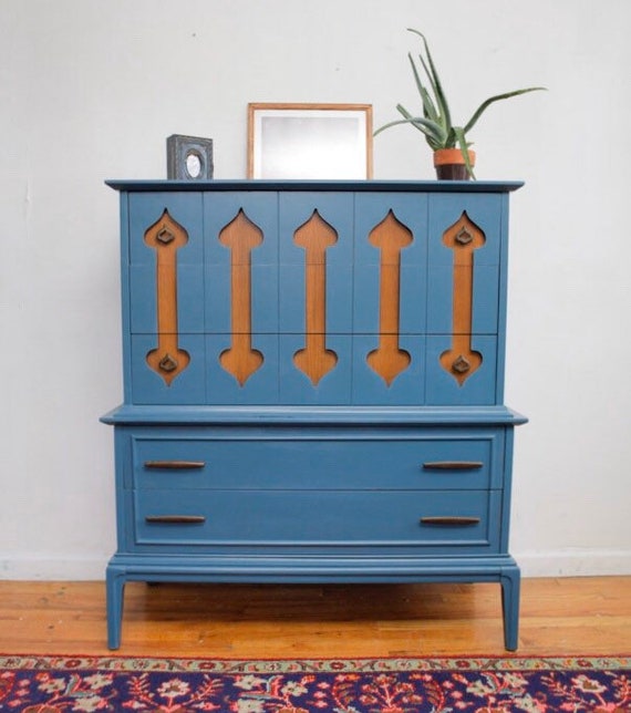 Mid Century Modern Painted Dresser Moroccan Inspired Blue Etsy