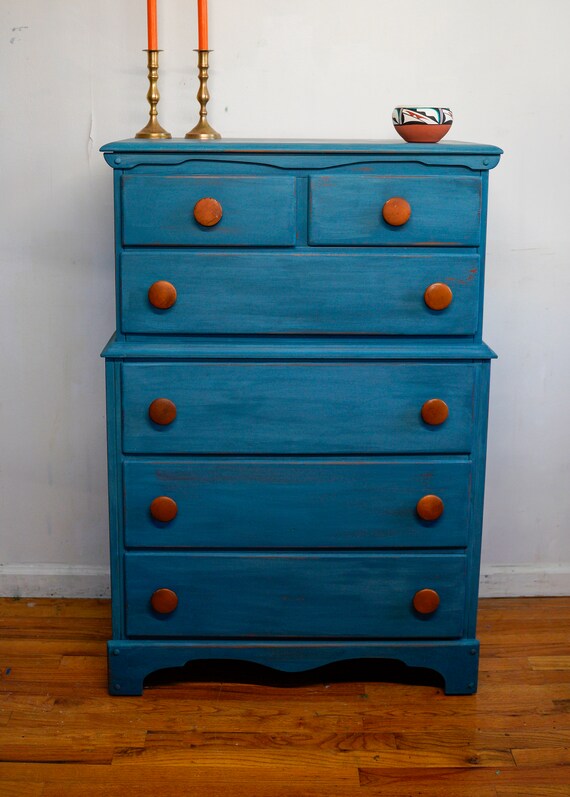 Sold Highboy Dresser Painted Blue Maple Dresser Chest Of Etsy