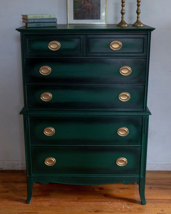 Sold Green Antique Dresser Forest Green Chest Vintage Etsy