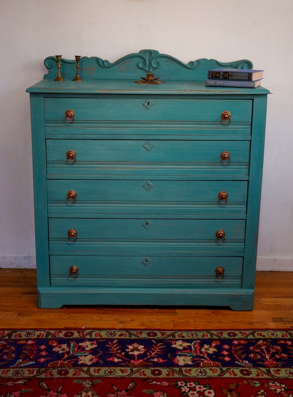 Sold Antique Dresser Vintage Dresser Green Turquoise Blue Etsy