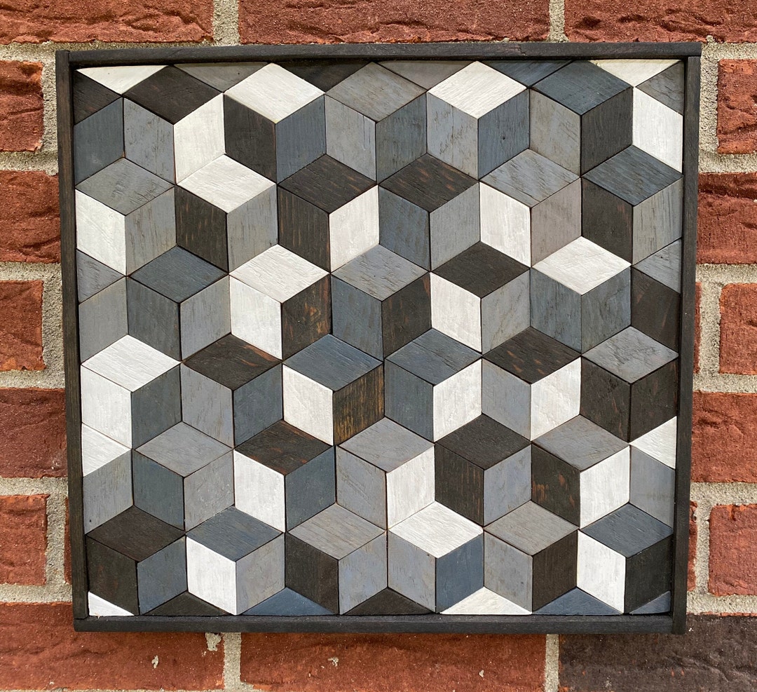 Geometric Wood Wall Art, Rustic, Reclaimed Wood, Handmade, Wood Mosaic