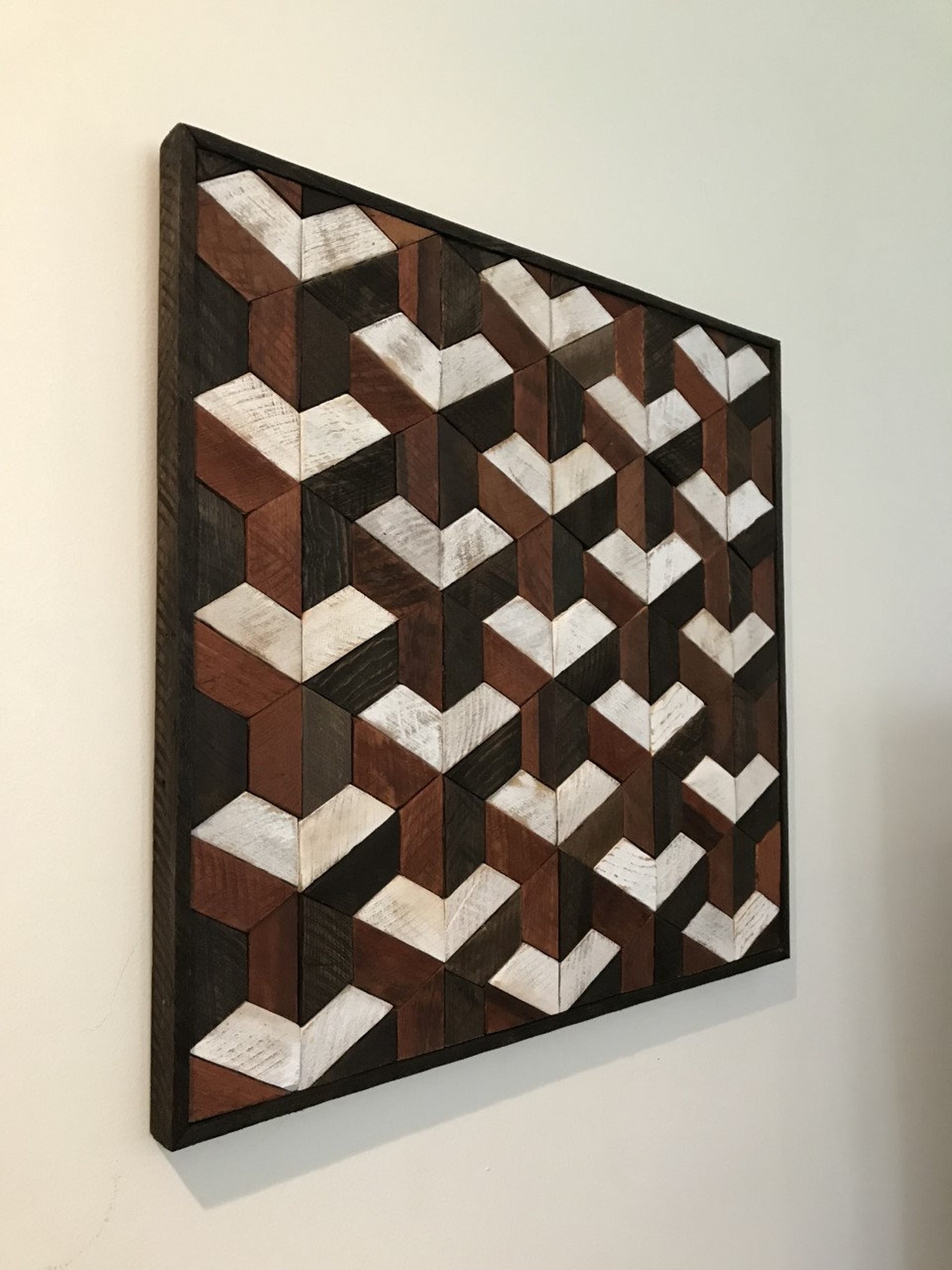 Reclaimed Wood Wall Art Hanging 3D Boxes Wood Mosiac Etsy