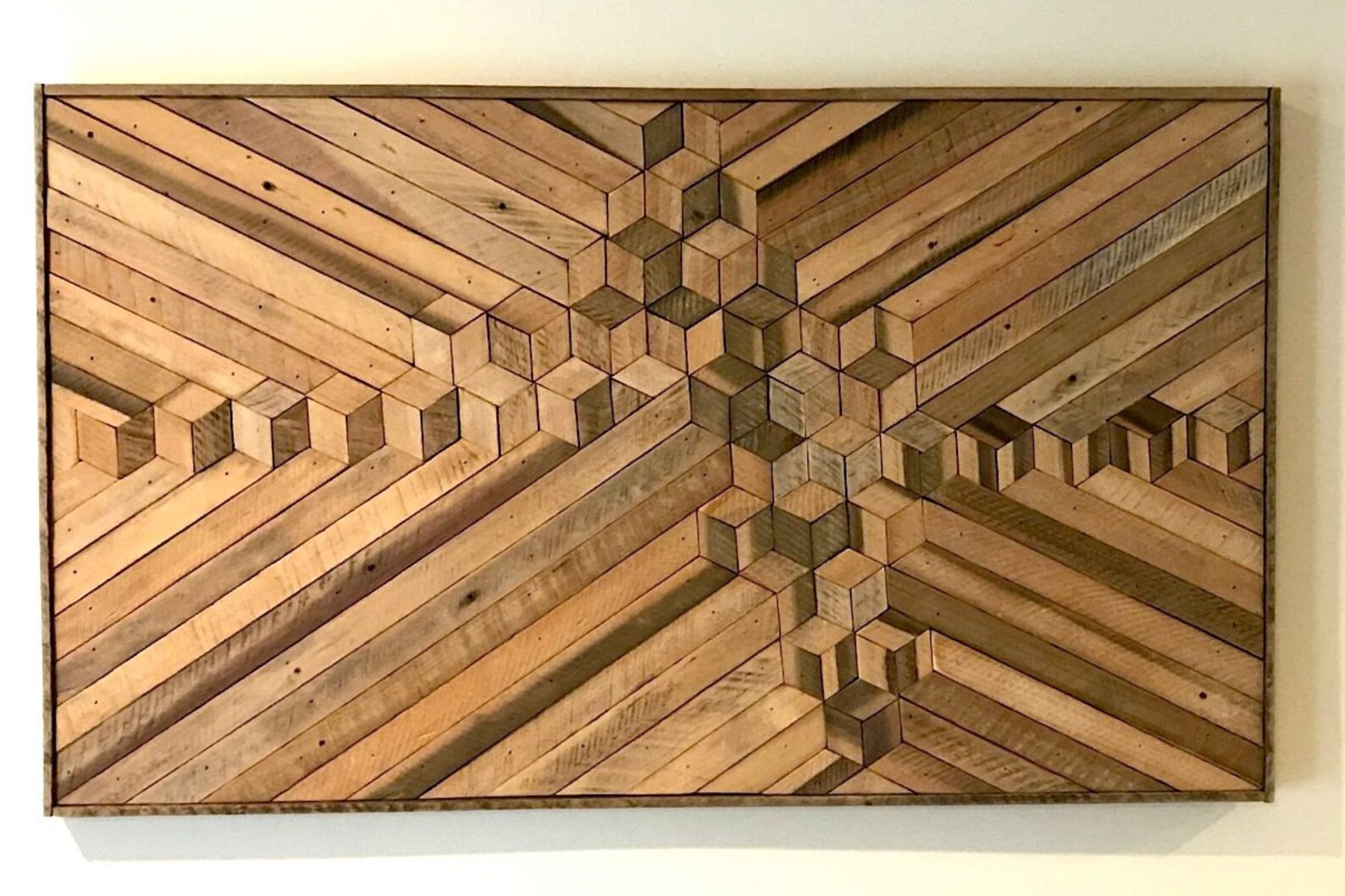 Reclaimed Wood Wall Art Rustic Natural Wood Mosaic Etsy