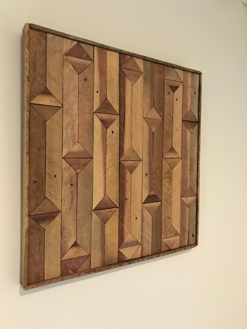 Reclaimed Wood Wall Art, Repurposed Lath Wood Design, Wood Mosiac
