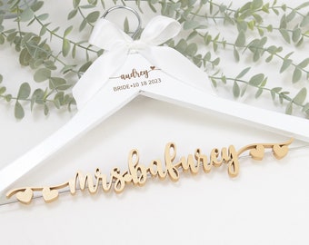 Wedding Hanger Personalized with Bride Name, Custom Mrs Hanger, Bridal Hanger, Bridal Shower Gift, Wedding Gift for Bride, Bridesmaid Hanger