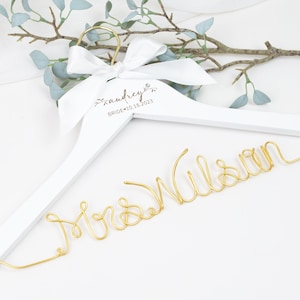 Personalized Hanger with Wire Name and Bow, Bridal Shower Gift for Bride, Personalized Bridal Hanger, Mrs Hanger, Bride Hanger, Wedding Gift image 1