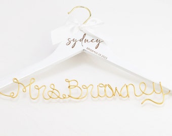 Personalized Bridal Dress Hanger with Hand-Bent Name - Custom Wedding Gift - Laser Engraved - Bridal Shower Gift - Unique and One of a Kind