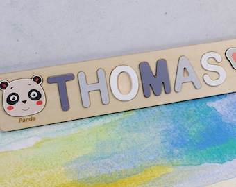 Personalized Baby Shower Gift with Name, 1st Birthday Gift for Boy, Wooden Name Puzzle with Pegs & Animals, Gifts for 2 Year Old Girls