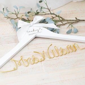 Personalized Hanger with Wire Name and Bow, Bridal Shower Gift for Bride, Personalized Bridal Hanger, Mrs Hanger, Bride Hanger, Wedding Gift image 2