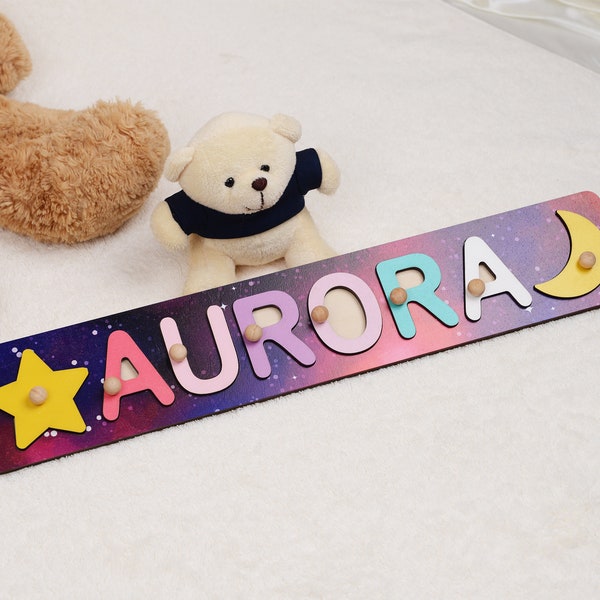 Custom Galaxy Name Puzzles for Toddlers, Montessori Kids Wooden Toys, 1st Birthday Gift Boy Girl Baby Shower, Personalized Nursery Name Sign