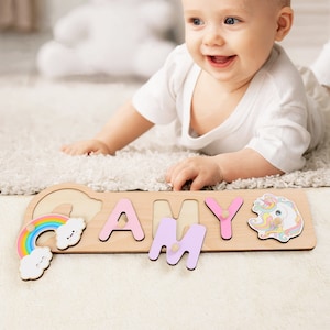 Unicorn Toys for Girls, Toddler Toy Gift for Girl, Wooden Name Puzzle with Pegs, Personalised Baby Gift, New Baby Gift Ideas, Baptism Gift
