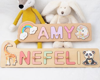 1st Birthday Gift for Baby Boy & Girl, Toddlers Name Puzzle with Pegs, Baby Shower Gift, Unicorn Toy for Child, Personalized Nursery Decor