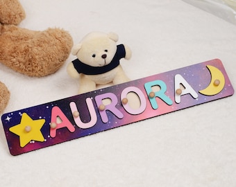 Custom Galaxy Name Puzzles for Toddlers, Montessori Kids Wooden Toys, 1st Birthday Gift Boy Girl Baby Shower, Personalized Nursery Name Sign