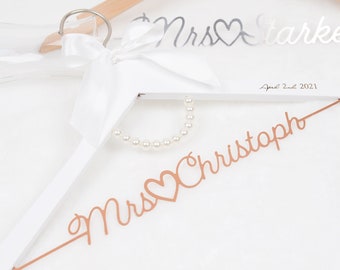 Custom Bride Hanger, Wedding Gift for Bridal Shower, Personalized Wedding Hanger, Bridesmaid Hanger,Mrs Bridal Hanger for Wedding Dress