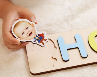 Personalized Baby Gift, Baby Girl 1st Birthday Gift, Custom Cartoon Baby Name Puzzle for Toddlers, Wooden Toy Puzzle, Baby Shower Gift