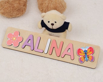 Personalized Baby Gift, Wooden Name Puzzle with Pegs for Baby Girl, Baby Shower Gift, Birthday Gift, Custom Wooden Nursery Decor Name Sign