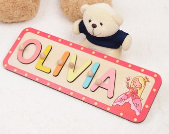 Personalized Wooden Name Puzzle with Pegs for Baby Girls, Children Montessori Toy, Baby Shower Gift 1st Birthday, Custom Christmas Gift