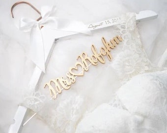 Bride to Be Wedding Dress Hanger, Name Hanger with Bow Bowtie, Personalized Bridal Party Gifts, Last Name Hanger, Hanger Engraved with Date