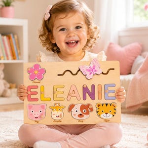 Personalized Baby Busy Board Name Puzzle | Montessori Toy | Birthday or Christmas Gift for Toddlers, Custom Name Puzzle for Baby Girl or Boy image 1
