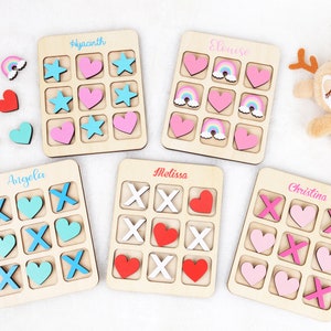 Jeu de société Tic Tac Toe personnalisé, cadeau de jeu de voyage pour enfants, jeu d'enfants en bois, cadeau de Pâques pour les enfants, panier de remplissage, cadeau de remplisseurs de panier image 4