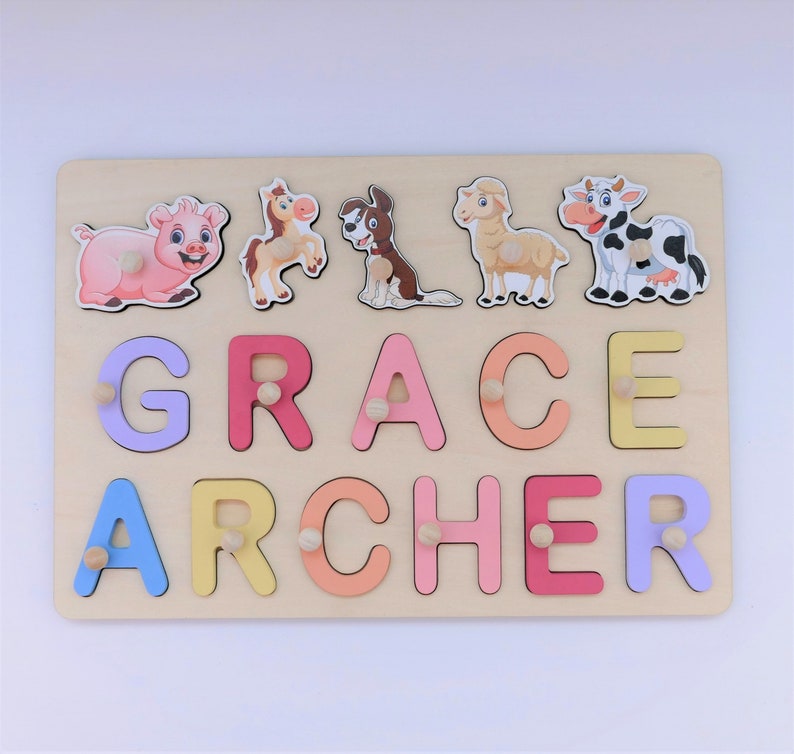 Personalized Name Puzzle With Pegs Baby Gift Nursery Decor Etsy