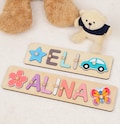 Personalized Baby Gift, First Birthday Gift, New Born Baby Gift, Custom Wooden Name Puzzle with Pegs, Baby Shower Gift, Toy with Butterfly product logo