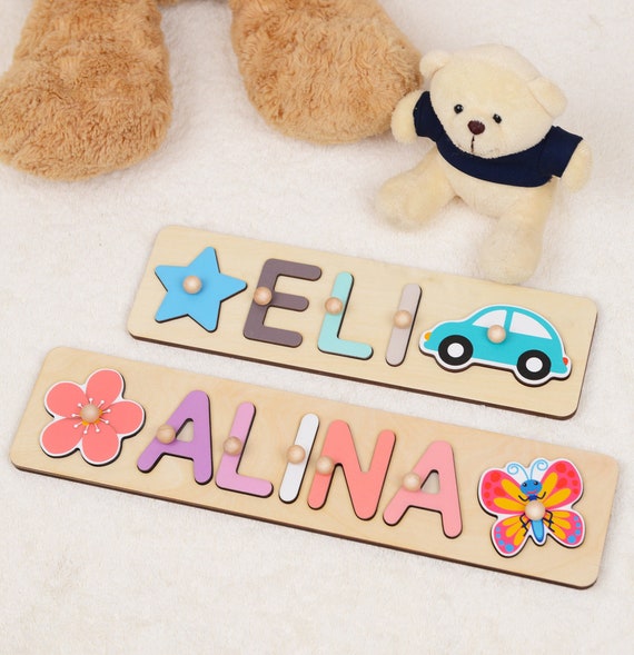 Personalized Baby Gift, First Birthday Gift, New Born Baby Gift, Custom  Wooden Name Puzzle With Pegs, Baby Shower Gift, Toy With Butterfly 