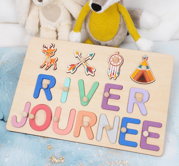 Wooden Name Puzzle with Pegs, Custom Baby Puzzle Name, Personalized Gift for Baby Boy 2nd Birthday, Baby Shower Gift for Niece or Nephew