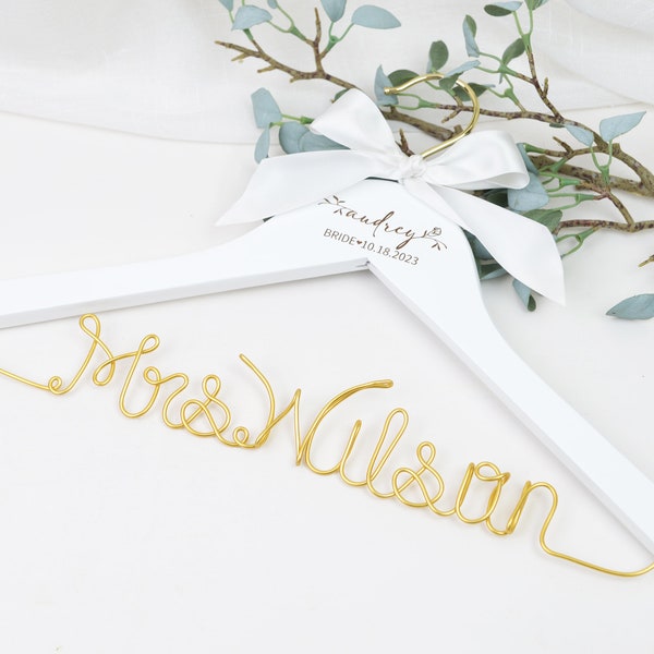 Custom Bride Name Hanger - Handmade Wedding Dress Hanger - Laser Engraved - Bridal Shower Gift - Unique Keepsake