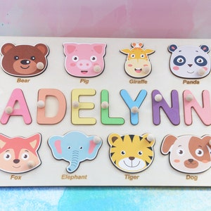 Personalisierte Geschenke für einjähriges Mädchen, einzigartiges Baby Mädchen zum ersten Geburtstag Geschenke, Kleinkind Puzzle, kostenlose Gravur Tyucustomgifts BP063I-AP423 Animals+name+animals