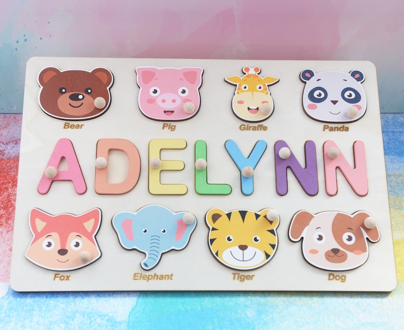 Personalized Gifts for One Year Old Girl, Unique Baby Girl First Birthday Gifts, Toddlers Puzzle, Free Engraving Tyucustomgifts BP063I-AP423 Animals+name+animals