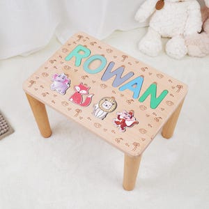 Custom Wooden Name Puzzle Stool - Personalized Kids Step Stool, Educational Toddler Gift, Alphabet Name Stool, Birthday or Baby Shower Gift