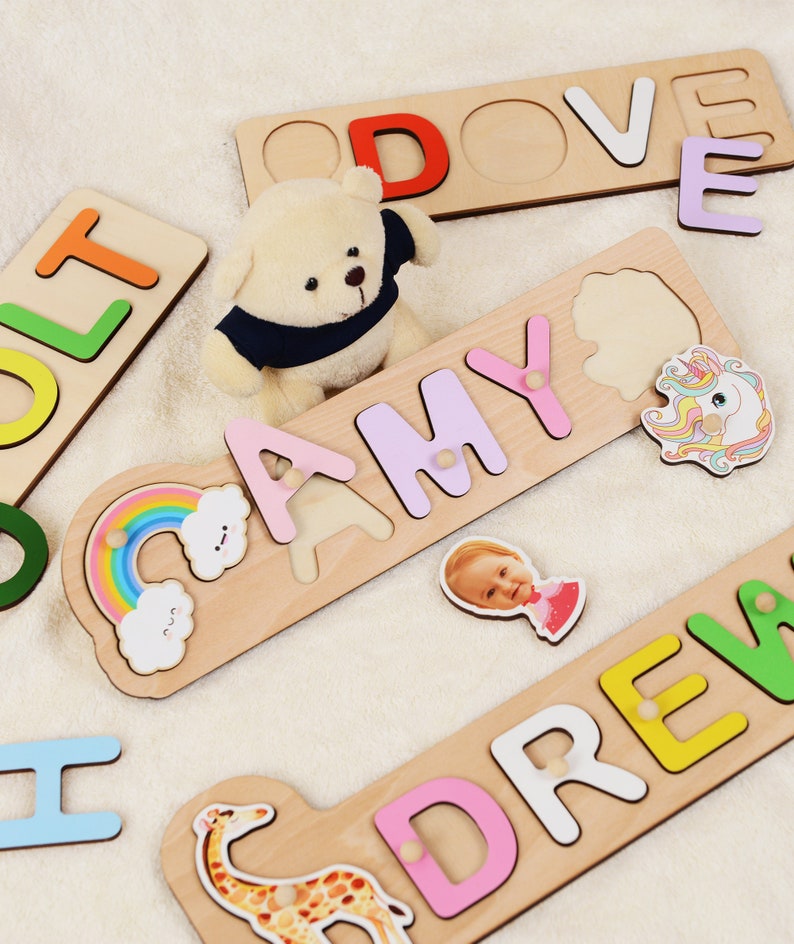 Personalized Name Puzzle, Baby Gift Wooden Montessori Toys, Christmas Gift Kids Busy Board Toddler Puzzle, First Birthday Gift Nursery Decor image 7