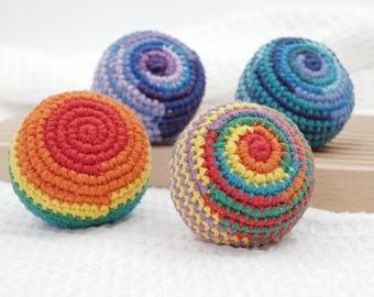 Hacky Sack Footbag, Hand Crochet Juggling Ball, Handmade Fidget Toy, Retro 90s Toy, Festival Gift for Him