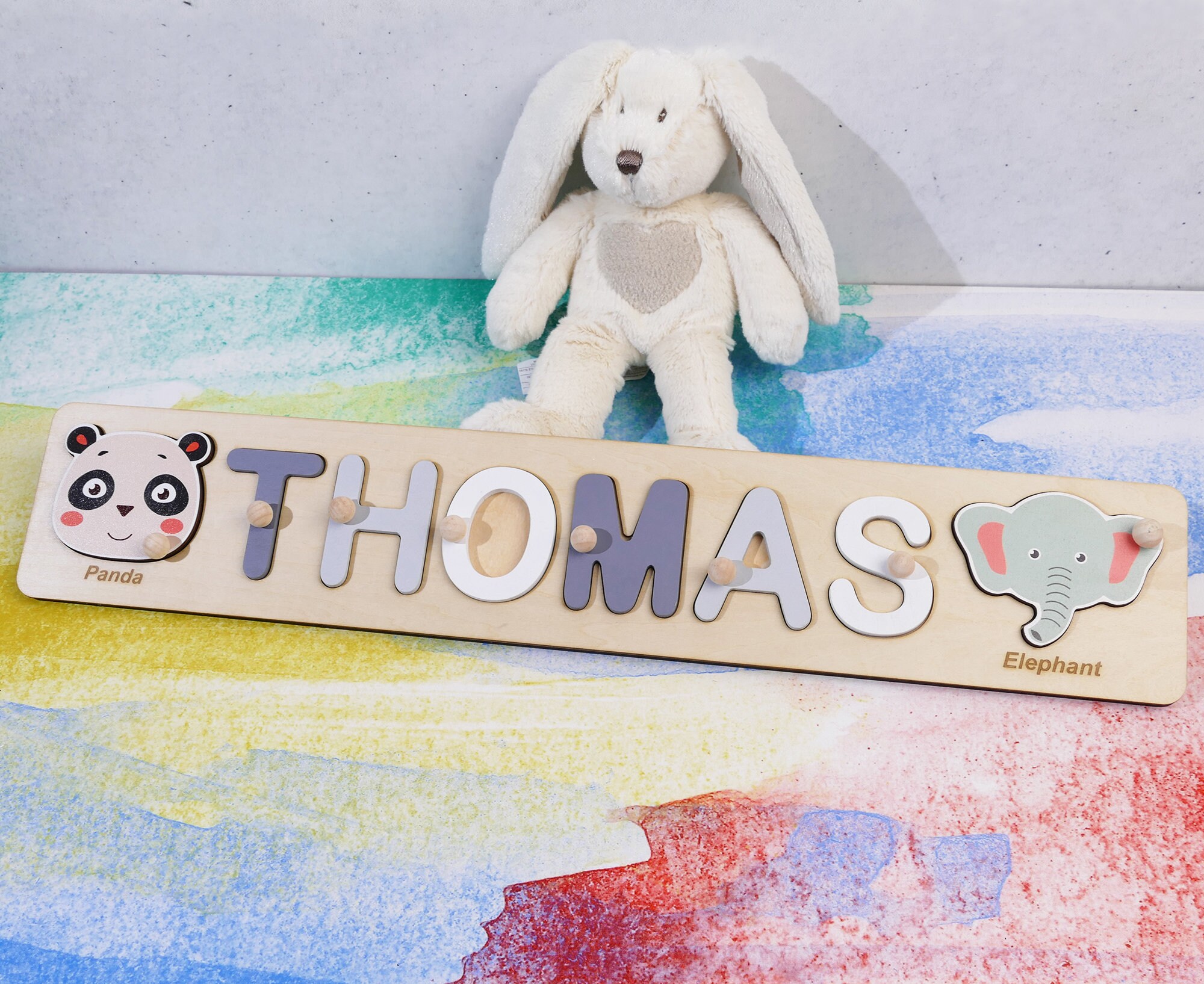 Custom Wooden Name Puzzle with Animals for Kids Personalized Etsy