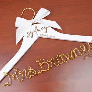 Personalized Hanger with Wire Name and Bow, Bridal Shower Gift for Bride, Personalized Bridal Hanger, Mrs Hanger, Bride Hanger, Wedding Gift image 3