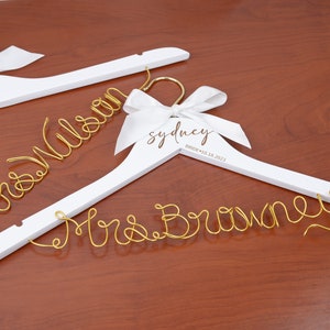 Personalized Hanger with Wire Name and Bow, Bridal Shower Gift for Bride, Personalized Bridal Hanger, Mrs Hanger, Bride Hanger, Wedding Gift image 6