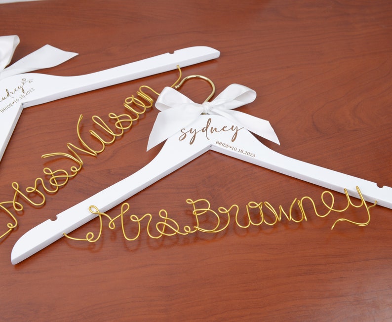 Personalized Hanger with Wire Name and Bow, Bridal Shower Gift for Bride, Personalized Bridal Hanger, Mrs Hanger, Bride Hanger, Wedding Gift image 6