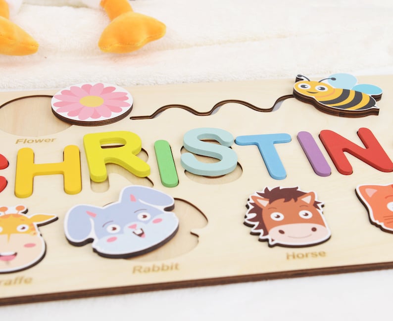 Personalized Baby Busy Board Name Puzzle | Montessori Toy | Birthday or Christmas Gift for Toddlers, Custom Name Puzzle for Baby Girl or Boy image 3
