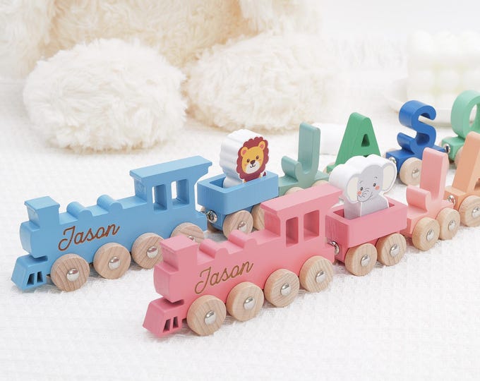 Personalized Train with Child’s Name | Custom Magnetic Animal Train | Keepsake Toy | Newborn or First Christmas Gift
