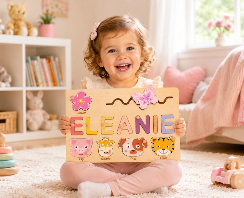 Personalized Baby Busy Board Name Puzzle | Montessori Toy | Birthday or Christmas Gift for Toddlers, Custom Name Puzzle for Baby Girl or Boy image 1