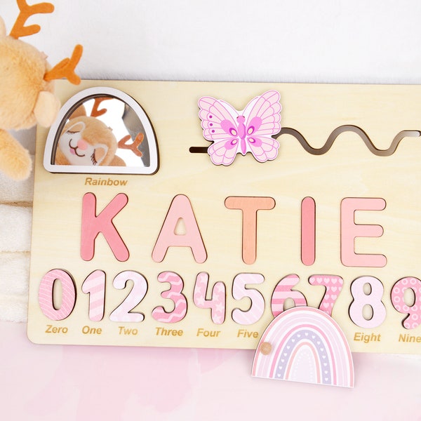 Montessori Busy Board, Personalized Puzzle, Sensory Activity Wooden Toys, First Christmas Gift for Baby Girl, Unique Birthday Gift BP0924823