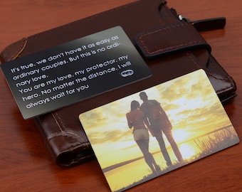 Carte portefeuille pour mari, insert portefeuille, carte d’amour portefeuille en métal personnalisé avec photo, carte photo imprimée et message, anniversaire des hommes-cadeaux