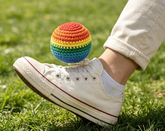 Pelota de malabares Hacky Sack, pelota de ganchillo hecha a mano, juguete antiestrés hecho a mano, juguete retro de los 90, regalo para festivales para él.
