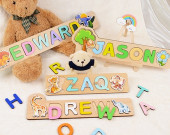 Nom personnalisé Puzzle Enfants, Jouets Montessori Bébé, Cadeau Personnalisé Bébé Garçon Fille, Cadeau Bébé Premier Anniversaire, Jouets Faits à la Main pour les Tout-petits