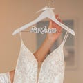Bride to Be Wedding Dress Hanger, Name Hanger with Bow Bowtie, Personalized Bridal Party Gifts, Last Name Hanger, Hanger Engraved with Date product logo