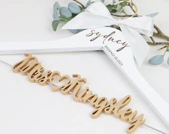 Personalized Wedding Hanger for Bride and Groom - Wedding Gifts for Couple - Laser Engraved Bridal Hanger -  Engagement Gift for Bride-to-be