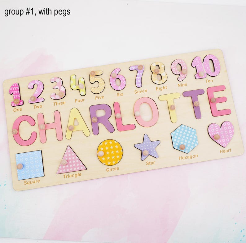 Casse-tête algébrique avec prénoms en bois, casse-tête d'âge préscolaire pour filles, casse-tête personnalisé avec noms et chiffres, casse-tête éducatif pour apprendre les formes image 9