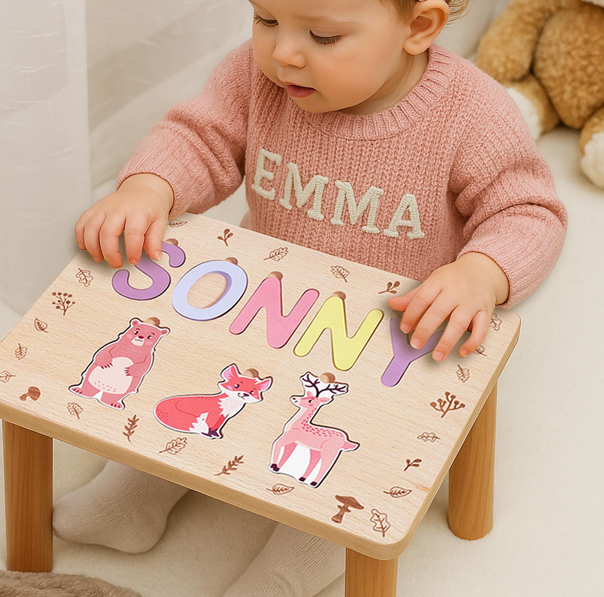 Personalized Stool for Kids With Name Puzzle, Wooden Toddler Stool ...
